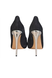 Ferragamo - Black Suede w/ Metallic Gold Heel Sz 9 - Current Boutique