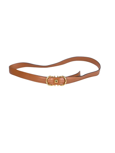 Ferragamo - Tan Leather Logo Belt Sz  M - Current Boutique