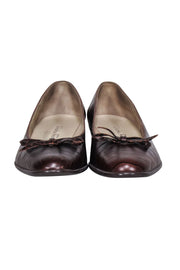 Current Boutique-Ferragamo - Brown Croc Embossed Leather Bow Toe Flats Sz 7