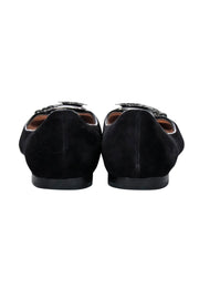 Current Boutique-Ferragamo - Black Suede Ballet Flats w/ Floral Decorative Toe Detail Sz 7.5