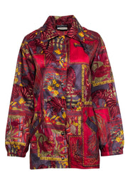 Current Boutique-Ferragamo - Red Multi Animal Print Lightweight Hooded Jacket Sz XS