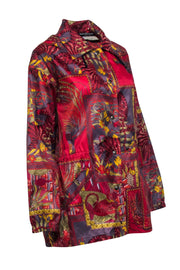 Current Boutique-Ferragamo - Red Multi Animal Print Lightweight Hooded Jacket Sz XS
