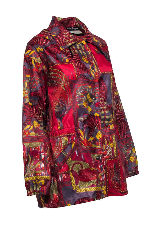 Current Boutique-Ferragamo - Red Multi Animal Print Lightweight Hooded Jacket Sz XS