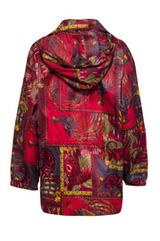 Current Boutique-Ferragamo - Red Multi Animal Print Lightweight Hooded Jacket Sz XS