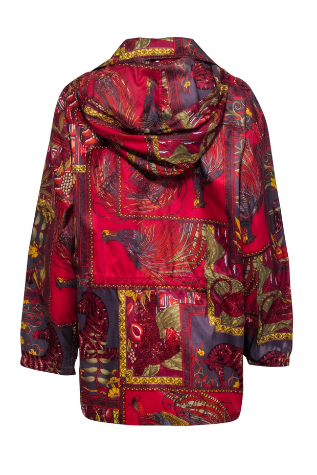 Current Boutique-Ferragamo - Red Multi Animal Print Lightweight Hooded Jacket Sz XS