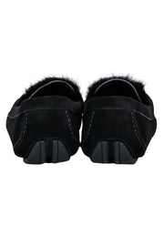 Current Boutique-Ferragamo - Black Suede Loafers w/ Mink Trim and Gold Details Sz 11