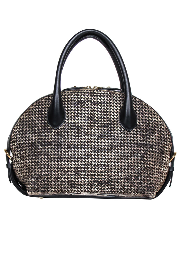 Current Boutique-Ferragamo - Black, Brown, & Cream Laser Cut Print Satchel Bag