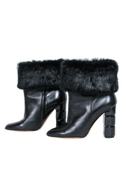 Current Boutique-Ferragamo - Black Leather Ankle Booties w/ Fox Fur Sz 7