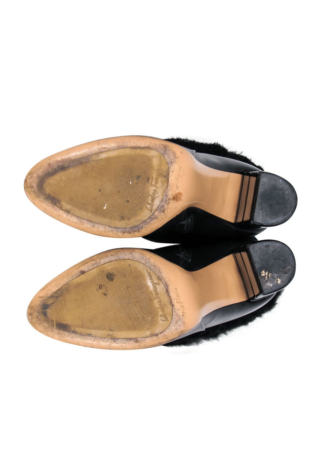 Current Boutique-Ferragamo - Black Leather Ankle Booties w/ Fox Fur Sz 7