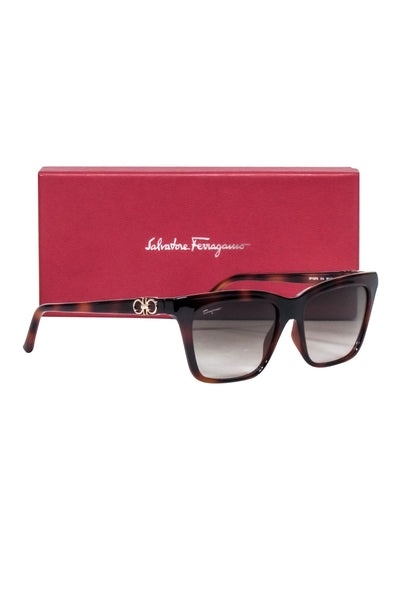 Current Boutique-Ferragamo - Brown Tortoise cat Eye Slim Sunglasses