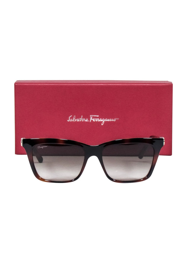 Current Boutique-Ferragamo - Brown Tortoise cat Eye Slim Sunglasses