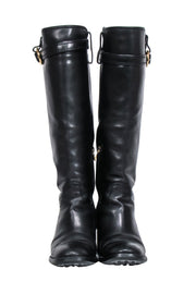 Current Boutique-Ferragamo - Black Leather Riding Boots w/ Gancini Accent Sz 7.5