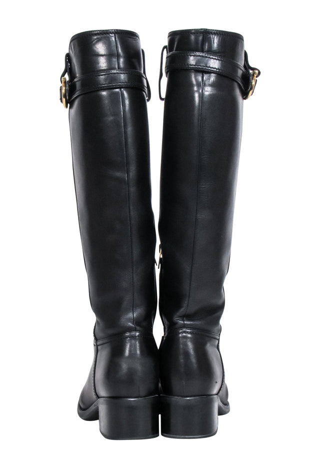 Current Boutique-Ferragamo - Black Leather Riding Boots w/ Gancini Accent Sz 7.5