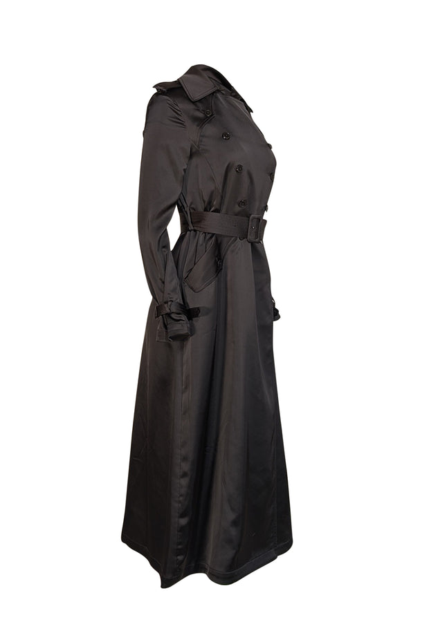 Fleur Du Mal - Black Satin Trench Coat Sz 0 - Current Boutique
