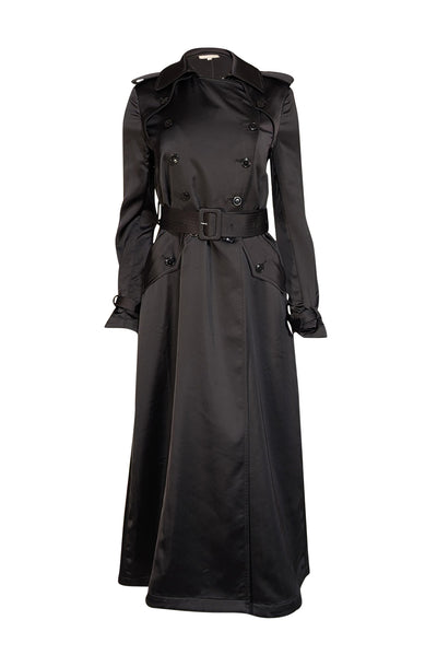 Fleur Du Mal - Black Satin Trench Coat Sz 0 - Current Boutique