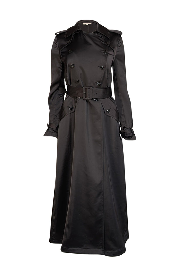 Fleur Du Mal - Black Satin Trench Coat Sz 0 - Current Boutique