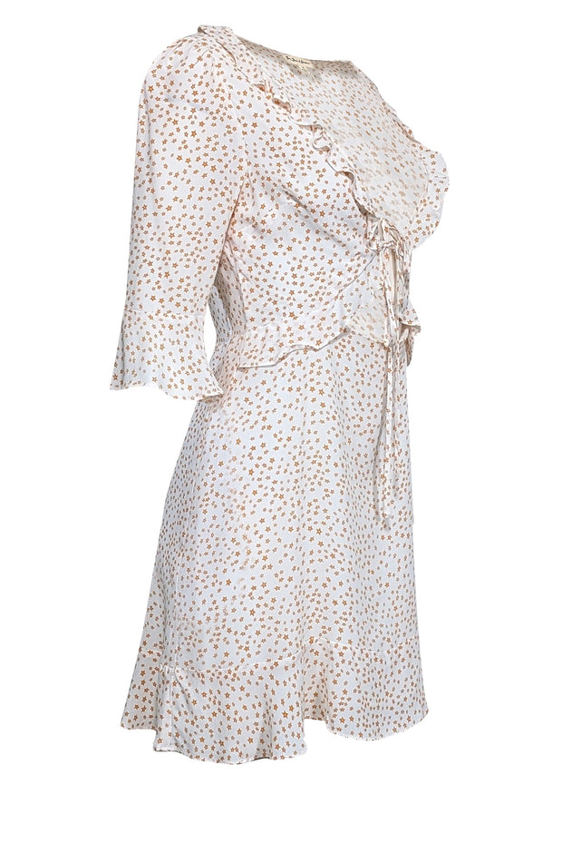 Current Boutique-For Love & Lemons - White w/ Orange Star Print Tie-Front Mini Dress Sz M