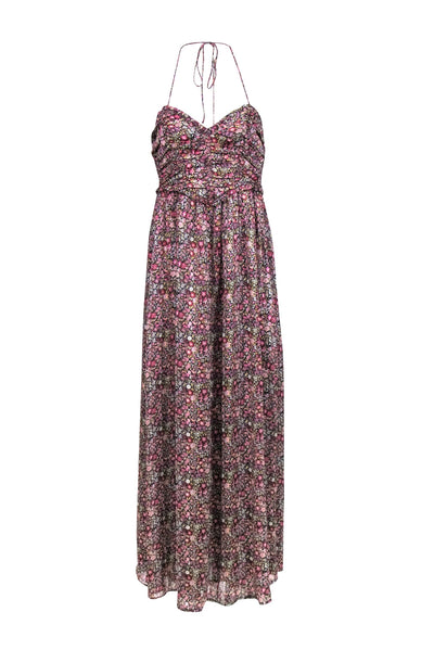 Current Boutique-For Love & Lemons - Pink & Black Metallic Floral Print Formal Dress Sz XS