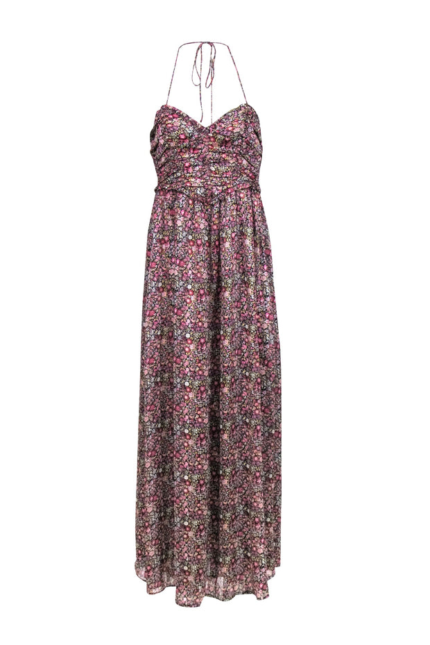 Current Boutique-For Love & Lemons - Pink & Black Metallic Floral Print Formal Dress Sz XS