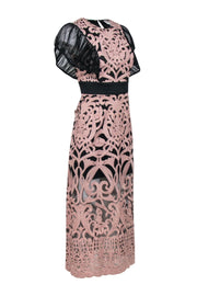 Current Boutique-Foxiedox - Black w/ Blush Embroidered Over Lay & Flutter Sleeves Dress Sz S