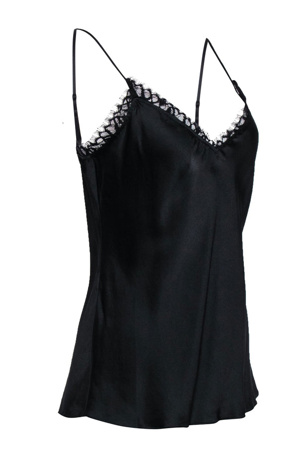 Current Boutique-Frame - Black Silk Cami Top w/ Lace Trim Sz M