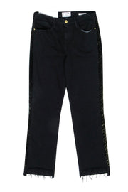 Current Boutique-Frame - Black Straight Leg Jeans w/ Gold Glitter Side Stripe Sz 8