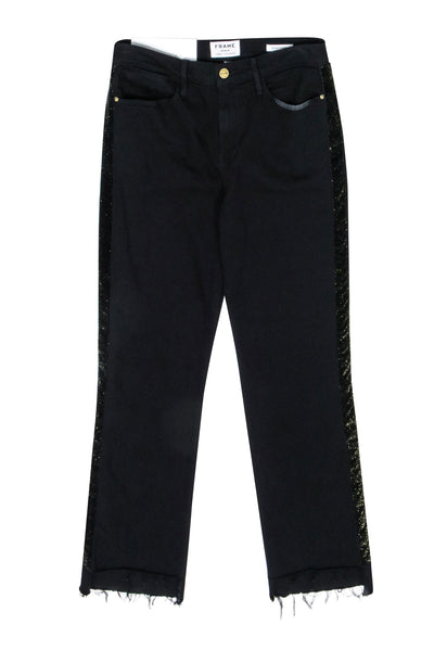 Current Boutique-Frame - Black Straight Leg Jeans w/ Gold Glitter Side Stripe Sz 8