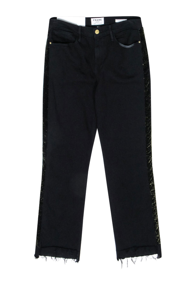Current Boutique-Frame - Black Straight Leg Jeans w/ Gold Glitter Side Stripe Sz 8