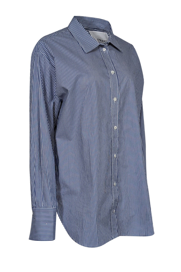Current Boutique-Frame - Blue & Black Striped Organic Cotton Oversized Shirt Sz L