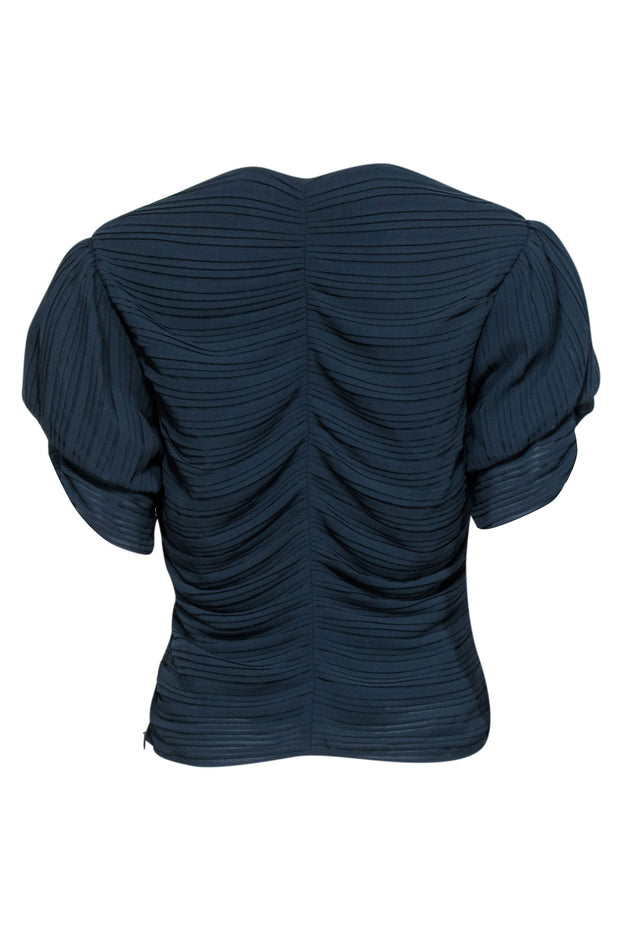 Current Boutique-Frame - Navy Ruched Puff Sleeve Keyhole Top Sz M
