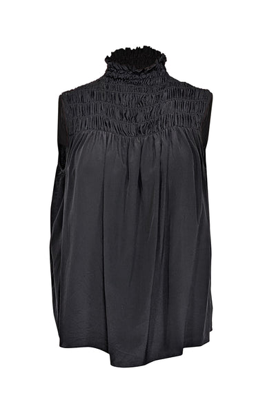 Current Boutique-Frame - Black Silk Smocked Mock Neck Top Sz S