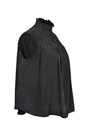 Current Boutique-Frame - Black Silk Smocked Mock Neck Top Sz S