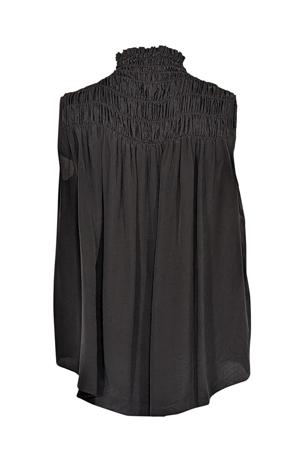 Current Boutique-Frame - Black Silk Smocked Mock Neck Top Sz S