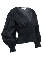 Current Boutique-Frame - Black Textured V-Neck Top w/ Balloon Sleeves Sz S