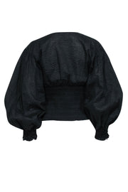 Current Boutique-Frame - Black Textured V-Neck Top w/ Balloon Sleeves Sz S