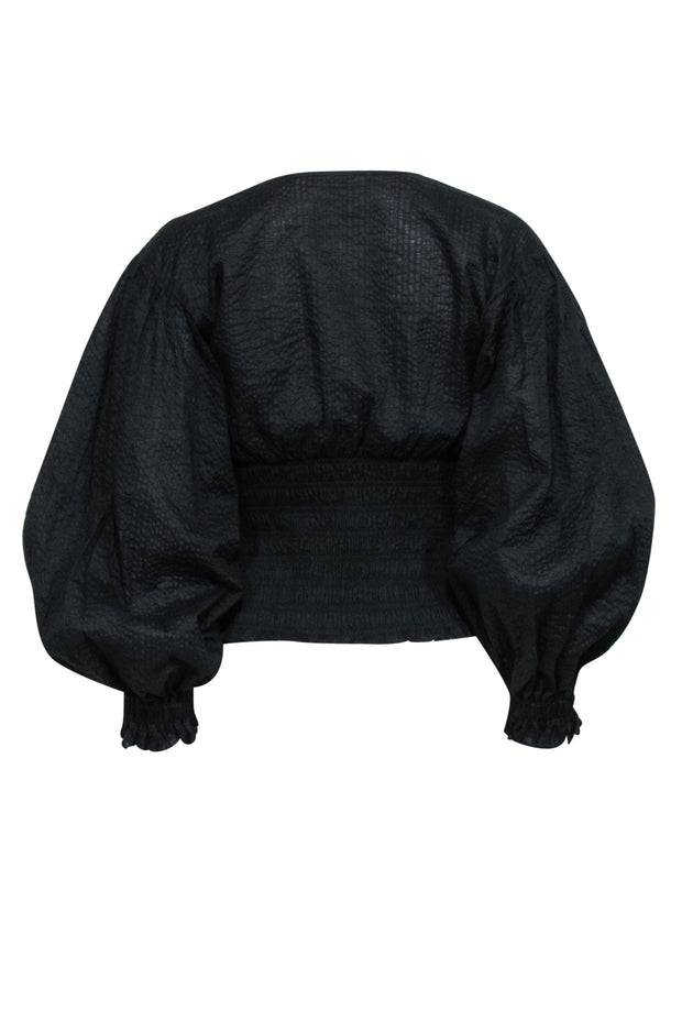 Current Boutique-Frame - Black Textured V-Neck Top w/ Balloon Sleeves Sz S