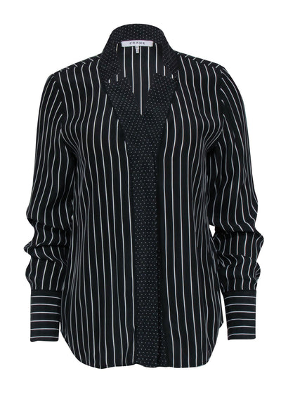 Current Boutique-Frame - Black & White Stripe Button Front w/ Polka Dot Trim Shirt Sz S