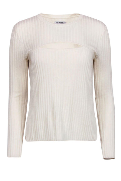 Current Boutique-Frame - Cream Ribbed Sweater w/ Cutouts Sz M