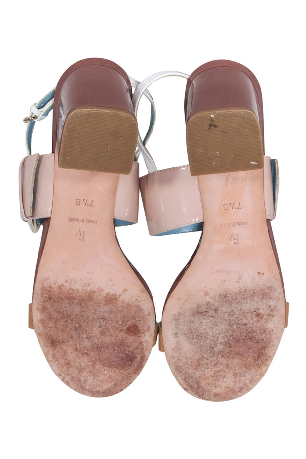 Current Boutique-Frances Valentine - Tan, Beige, & Brown Patent Leather Strappy Sandals Sz 7.5