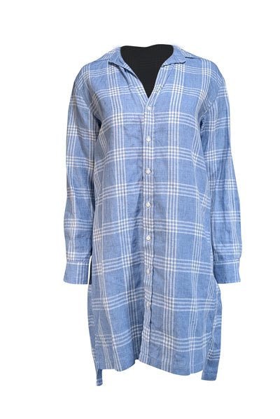 Current Boutique-Frank & Eileen - Blue & White Plaid Linen Blend Shirtdress Sz S