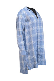 Current Boutique-Frank & Eileen - Blue & White Plaid Linen Blend Shirtdress Sz S