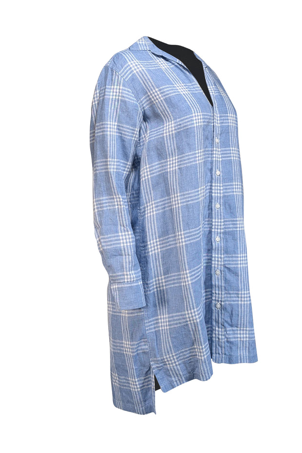 Current Boutique-Frank & Eileen - Blue & White Plaid Linen Blend Shirtdress Sz S