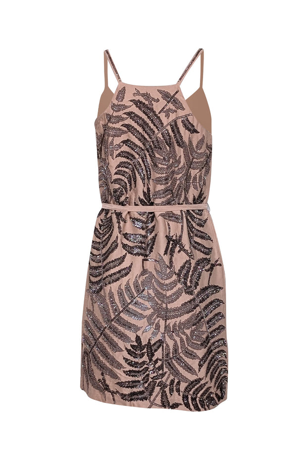 Current Boutique-French Connection - Tan Sleeveless w/ Beaded Leaves Mini Dress Sz 4