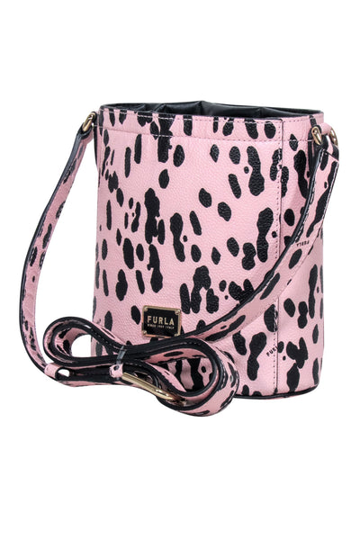 Current Boutique-Furla - Light Pink & Black Spotted Genuine Leather Bucket Bag