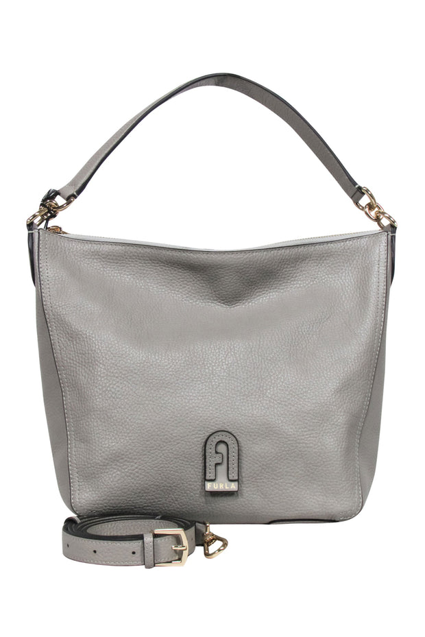Current Boutique-Furla - Light Grey Pebbled Leather Shoulder Bag