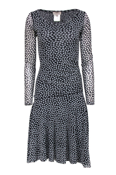 Current Boutique-Fuzzi - Black & White Polka Dot Midi Dress w/ Ruching Sz S