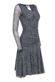 Current Boutique-Fuzzi - Black & White Polka Dot Midi Dress w/ Ruching Sz S