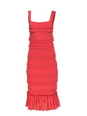 Current Boutique-Fuzzi - Coral Pink Tiered Ruffle Sleeveless Dress Sz L