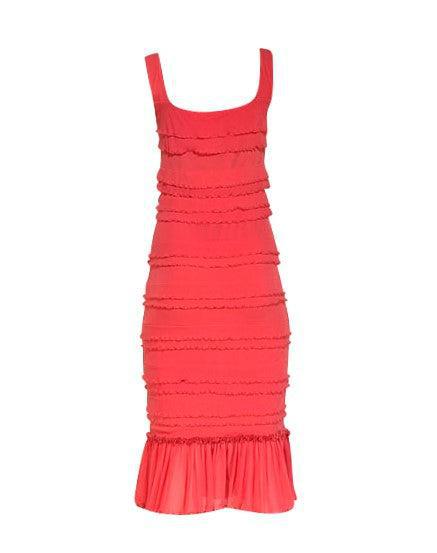Current Boutique-Fuzzi - Coral Pink Tiered Ruffle Sleeveless Dress Sz L