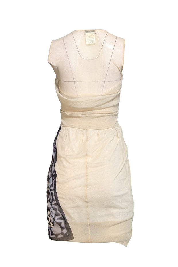 Fuzzi - Cream & Grey Print Sleeveless Semi Sheer Dress Sz S - Current Boutique